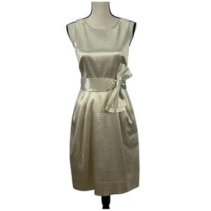 Eliza J Gold Brocade Fit & Flare Cocktail Dress with Bow - Size 6